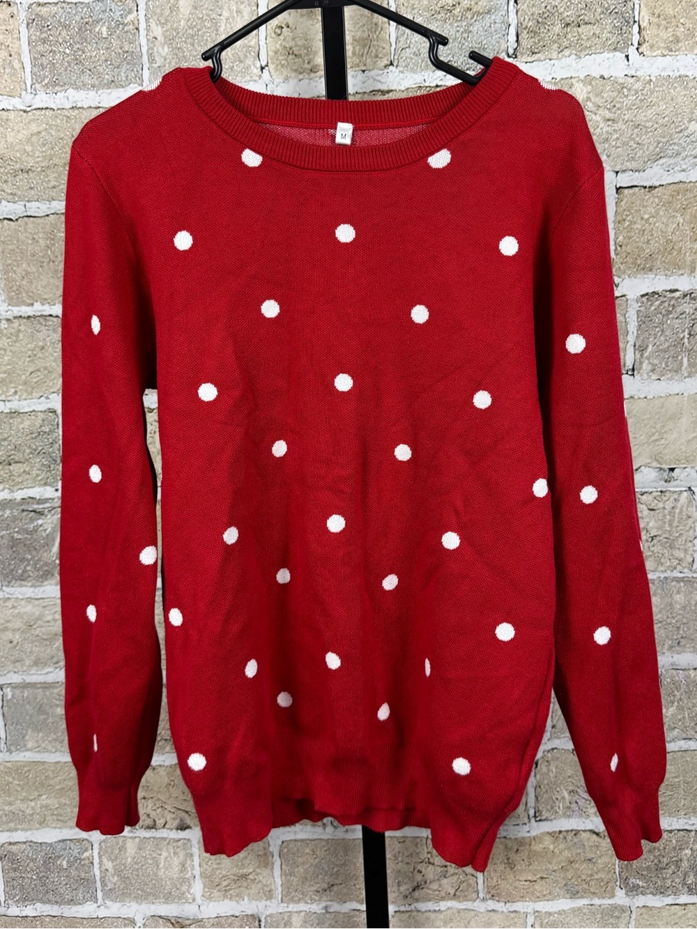 Red White Polka Dot Crewneck Sweater Size Medium